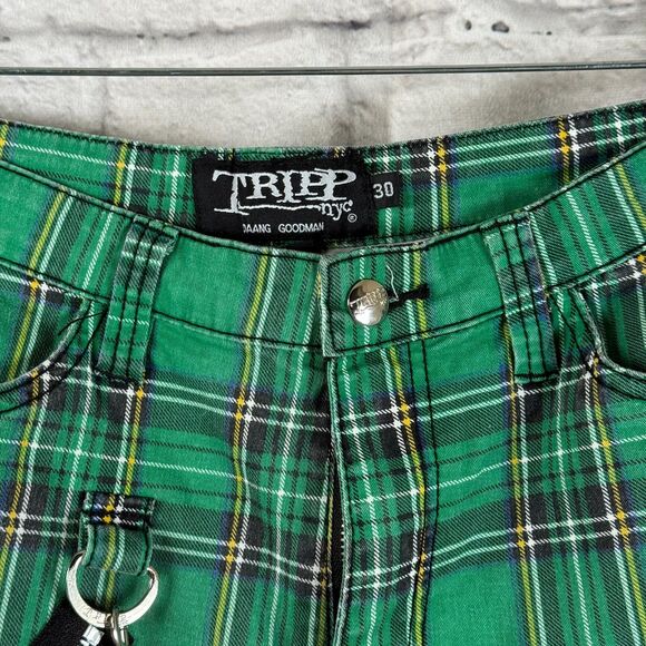 Tripp NYC Plaid Bondage Unisex Size 30 Pants Punk Green Tartan Daang Goodman - Picture 10 of 10
